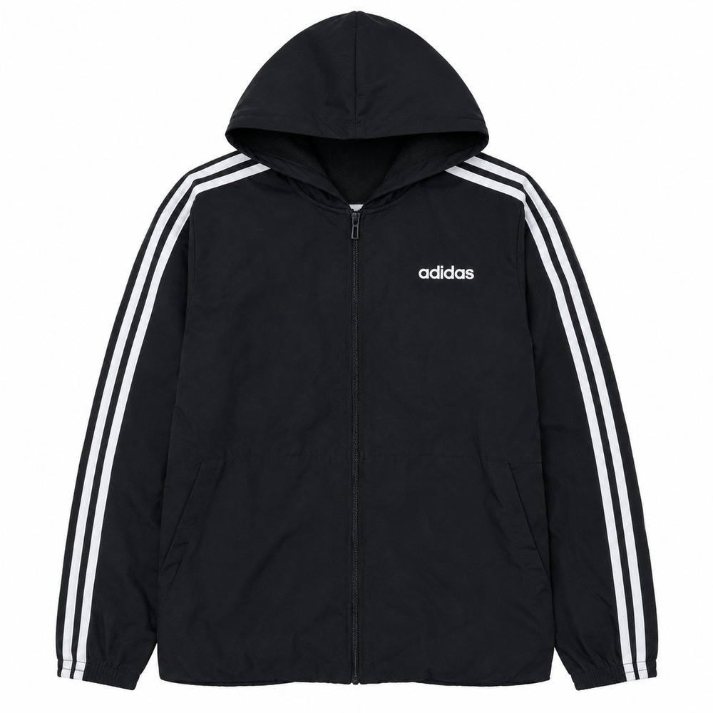 Adidas Windbreaker Jacket Mens Small Black 3 Stripe Trefoil Hoodie Gorpcore